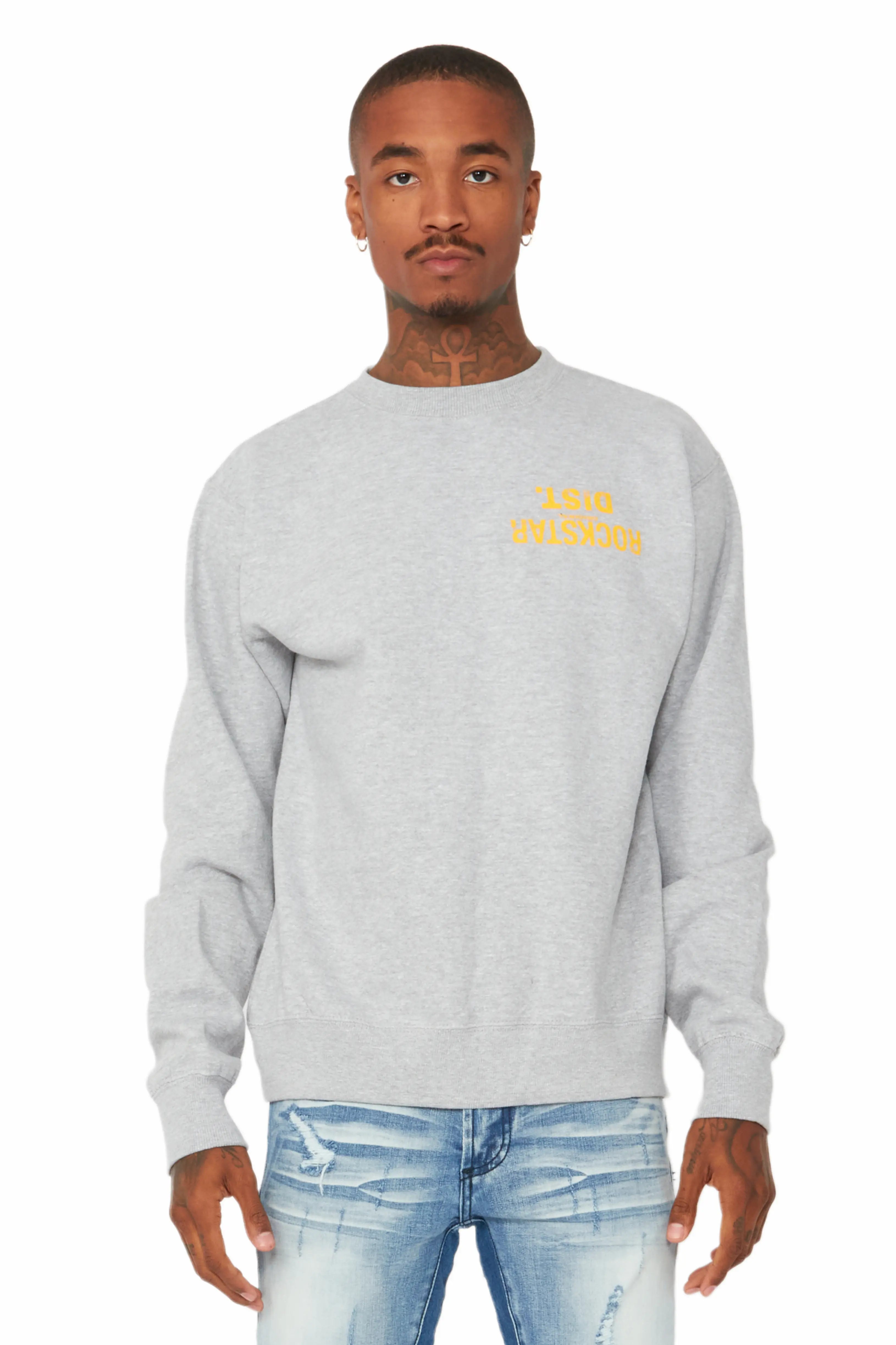 Dist. Town Heather Grey/Yellow Graphic Crewneck