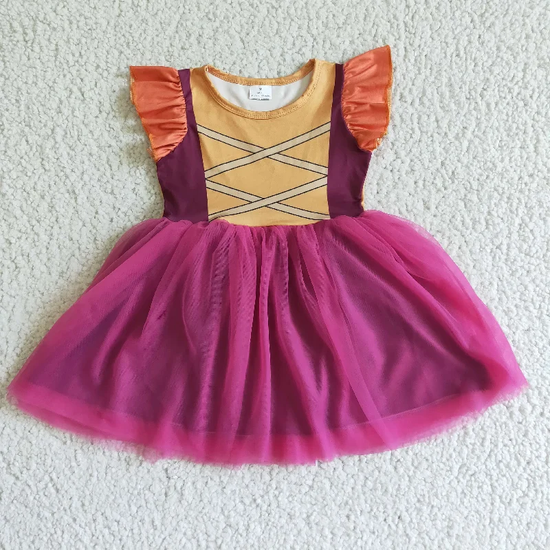 GSD0127 Red Orange Tulle Tutu Girls Short Sleeve Dresses