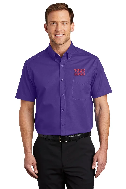 Port Authority Short Sleeve Easy Care Custom Shirts, Purple/Light Stone