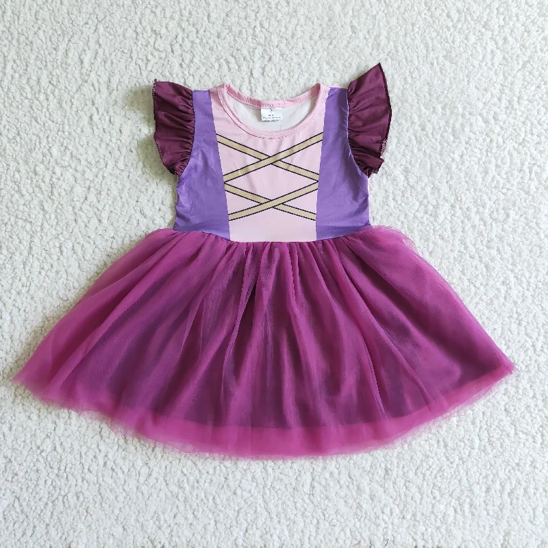 GSD0128 Light Purple Tulle Tutu Girls Short Sleeve Dresses