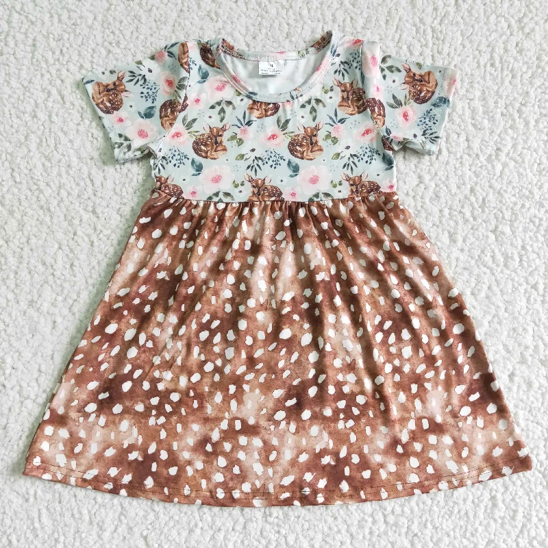 GSD0035 Floral Deer Girls Short Sleeve Dresses