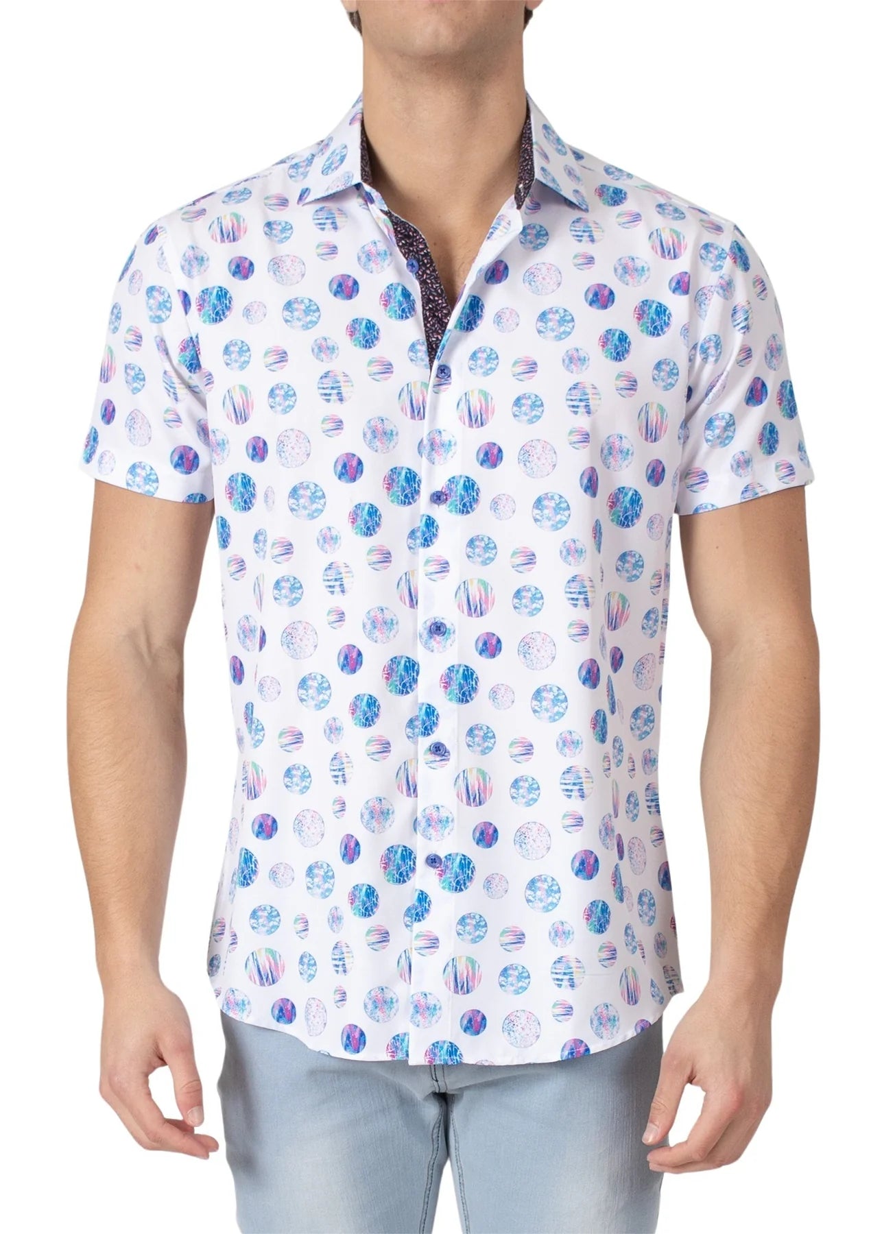 Bespoke Collection Circle Dot Design Short Sleeve Shirt - White