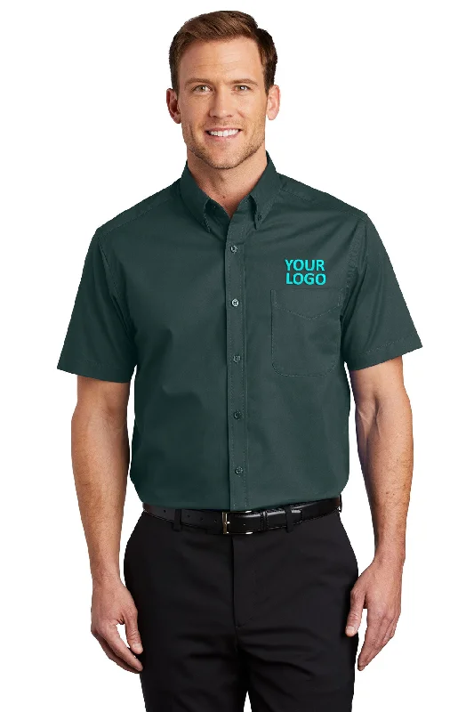 Port Authority Tall Short Sleeve Custom Easy Care Shirts, Dark Green/ Navy