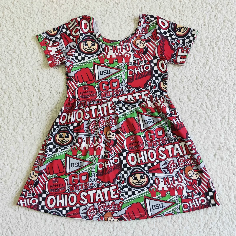 GSD0113 Red Team Cartoon Pockets Girls Short Sleeve Dresses