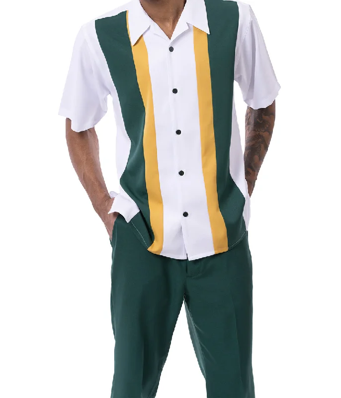 Emerald/Gold Vertical Color Block Walking Suit 2 Piece Short Sleeve Set