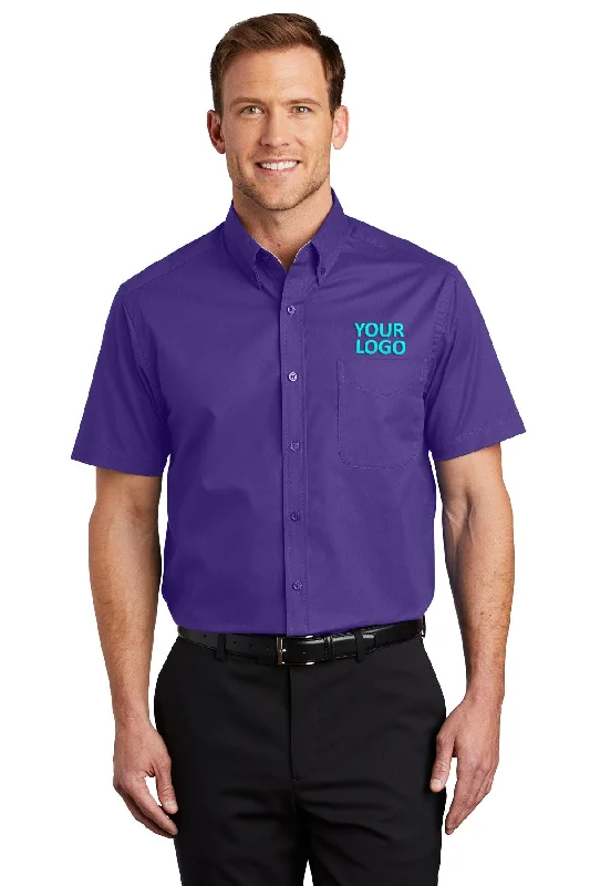 Port Authority Tall Short Sleeve Custom Easy Care Shirts, Purple/ Light Stone