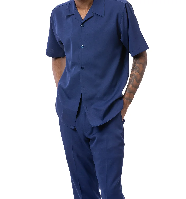 Solid Navy Walking Suit 2 Piece Short Sleeve Set