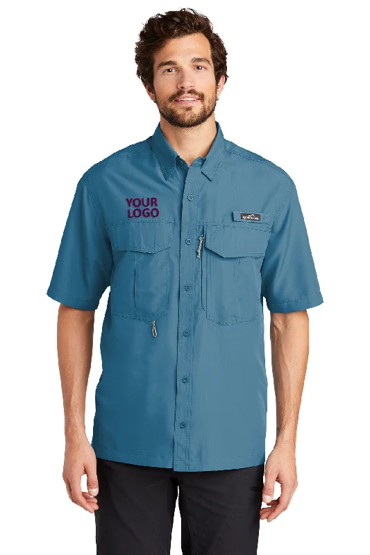 Eddie Bauer Short Sleeve Performance Branded Fishing Shirts, Gulf Teal