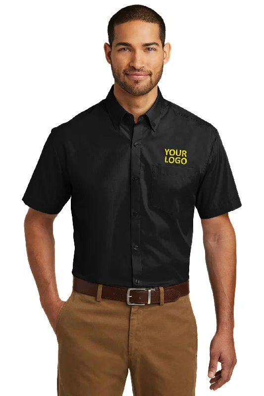 Port Authority Short Sleeve Carefree Custom Poplin Shirts, Deep Black