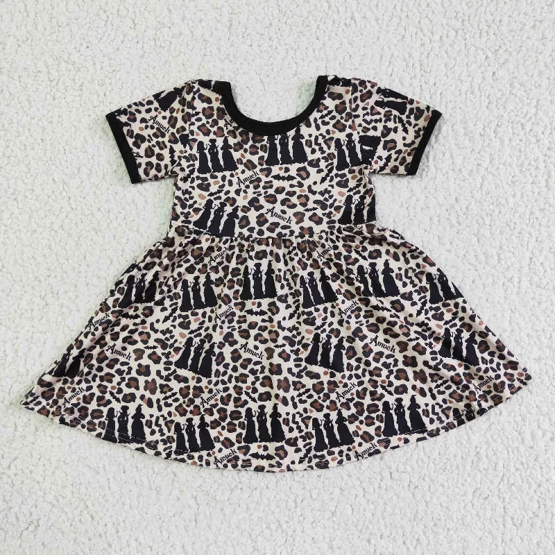 GSD0105 Halloween Witch Leopard Girls Short Sleeve Dresses