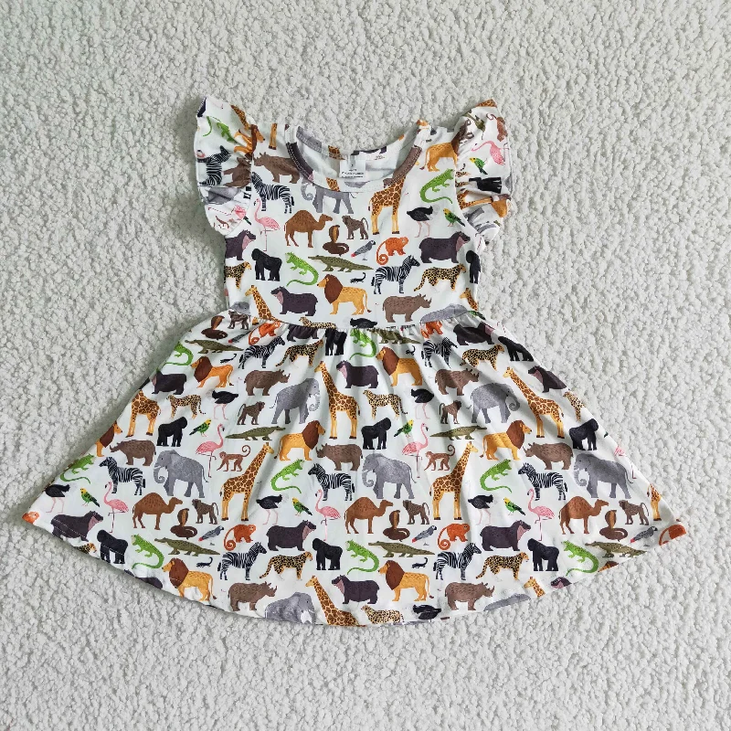 Clearance B11-10 Animal Zoo Girls Flutter Sleeve Dresses