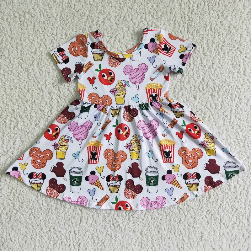 Clearance A11-24 Coffee Pink M Cartoon Girls Short Sleeve Dresses