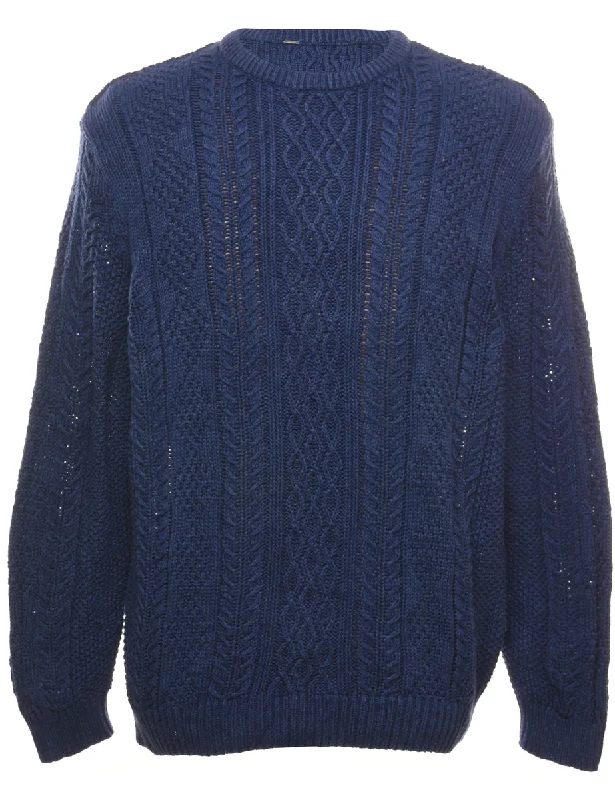 Cable Knit Navy Jumper - L