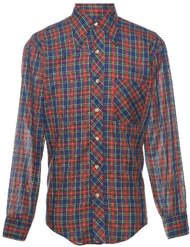 Navy & Maroon Checked Shirt - M