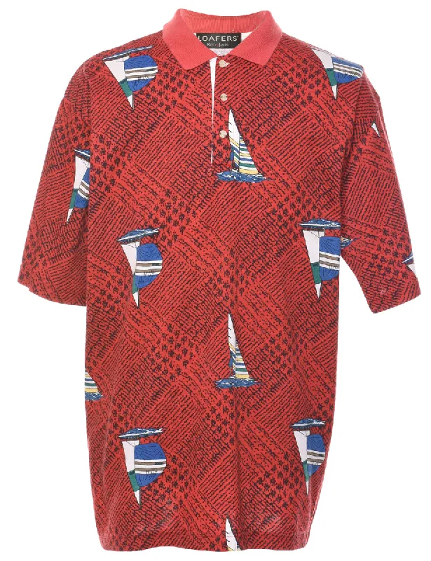 Red Nautical Design Polo Shirt - XL