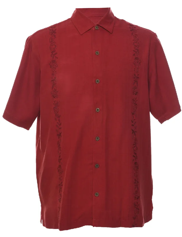 Silk Embroidered Hawaiian Shirt - M