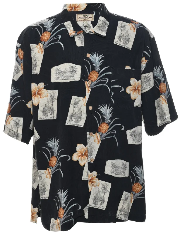 Silk Fruit Print Hawaiian Shirt - XL