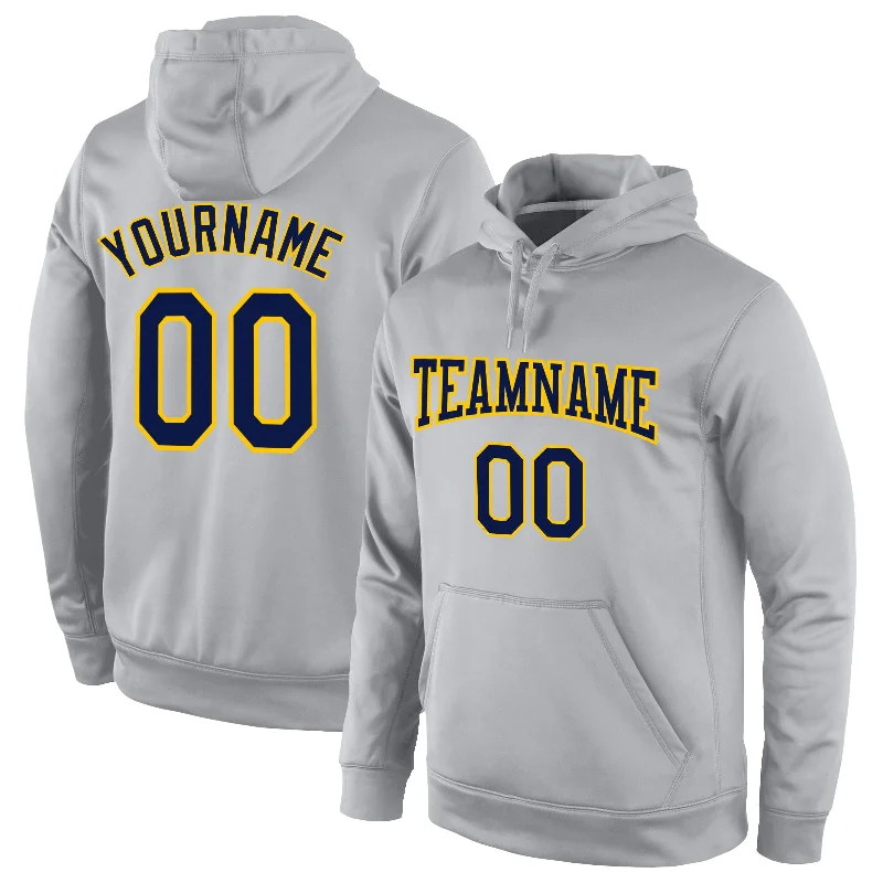 Custom Stitched Gray Navy-Gold Sports Pullover Sweatshirt Hoodie