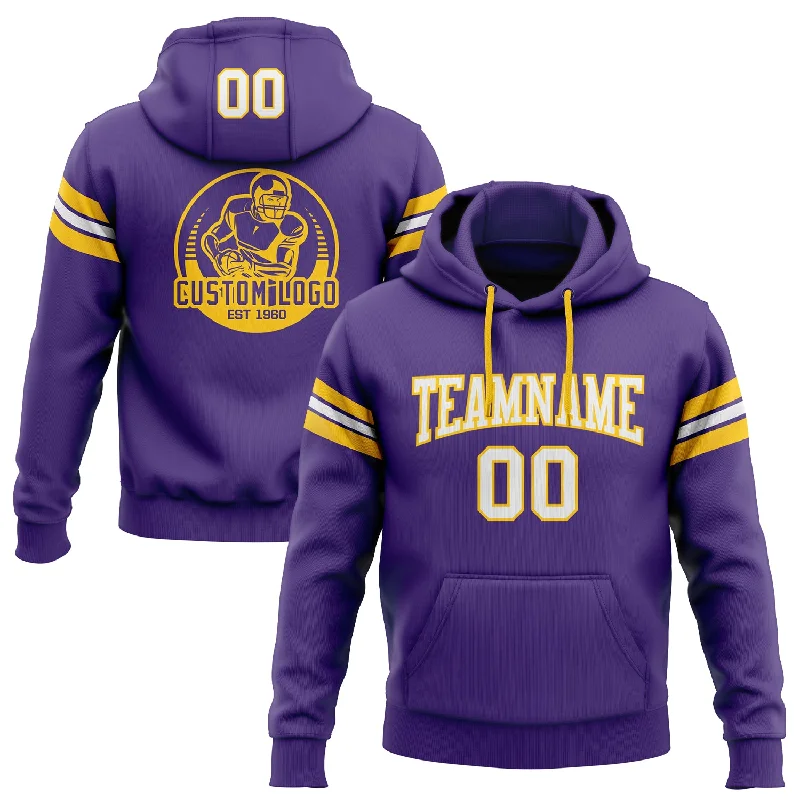 Custom Stitched Purple White-Gold Football Pullover Sweatshirt Hoodie