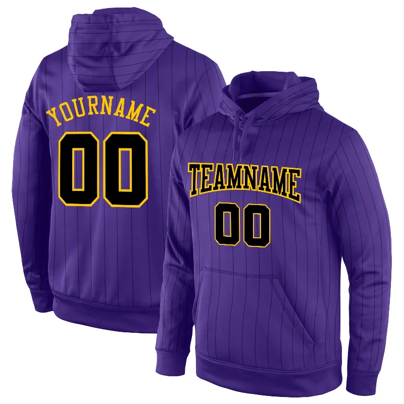 Custom Stitched Purple Black Pinstripe Black-Gold Sports Pullover Sweatshirt Hoodie