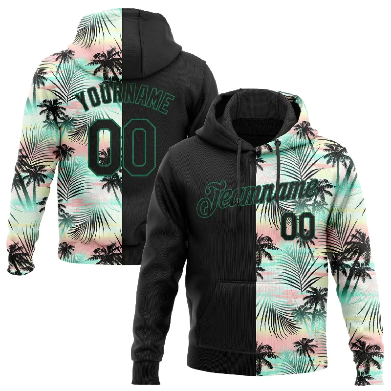 Custom Stitched Black Black-Kelly Green 3D Pattern Design Tropical Palm Leaves Sports Pullover Sweatshirt Hoodie