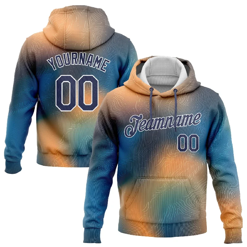 Custom Stitched Gold Navy Light Blue-White 3D Pattern Design Sports Pullover Sweatshirt Hoodie