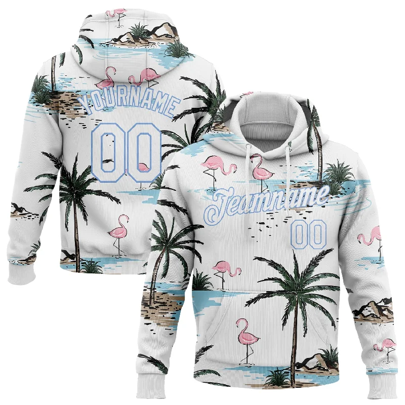 Custom Stitched White White-Light Blue 3D Pattern Design Hawaii Palm Trees Sports Pullover Sweatshirt Hoodie