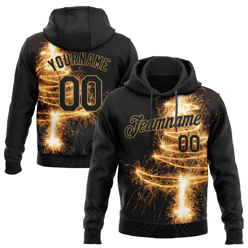 Custom Stitched Black Black Old Gold-Gold 3D Christmas Tree Fireworks Sports Pullover Sweatshirt Hoodie