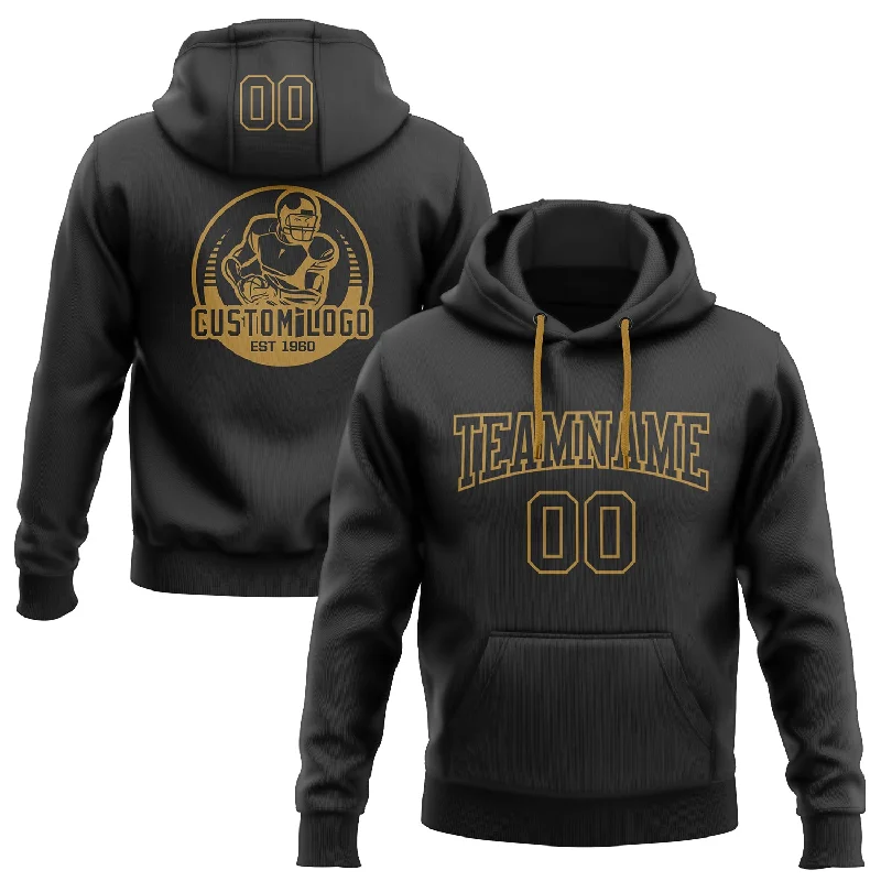 Custom Stitched Black Black-Old Gold Football Pullover Sweatshirt Hoodie