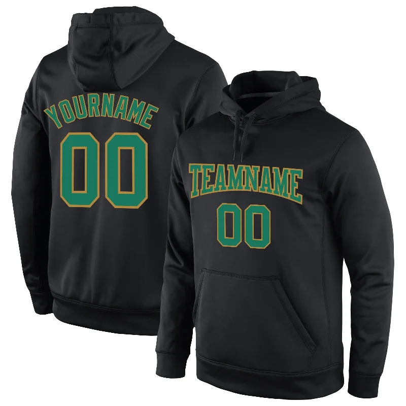 Custom Stitched Black Kelly Green-Old Gold Sports Pullover Sweatshirt Hoodie