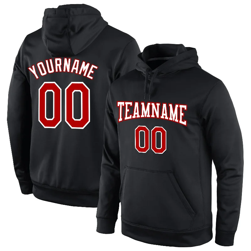 Custom Stitched Black Red-White Sports Pullover Sweatshirt Hoodie