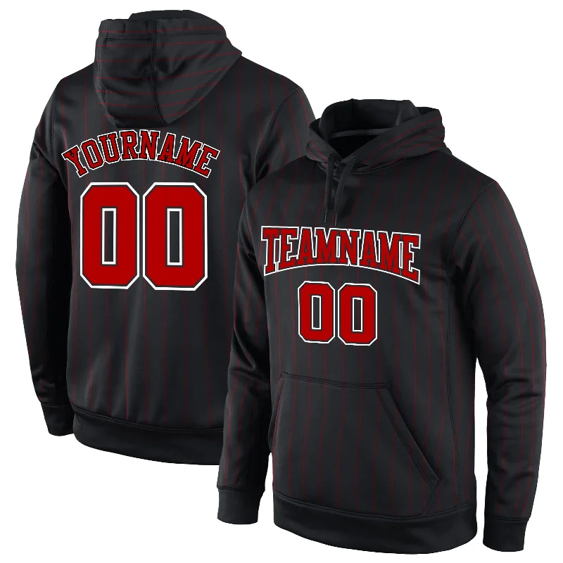 Custom Stitched Black Red Pinstripe Red-White Sports Pullover Sweatshirt Hoodie