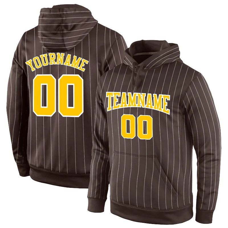 Custom Stitched Brown White Pinstripe Gold-White Sports Pullover Sweatshirt Hoodie