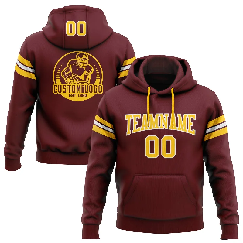 Custom Stitched Burgundy Gold-White Football Pullover Sweatshirt Hoodie