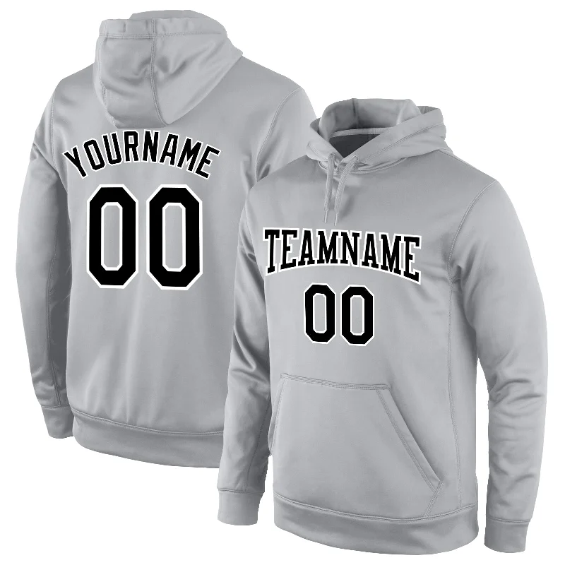 Custom Stitched Gray Black-White Sports Pullover Sweatshirt Hoodie