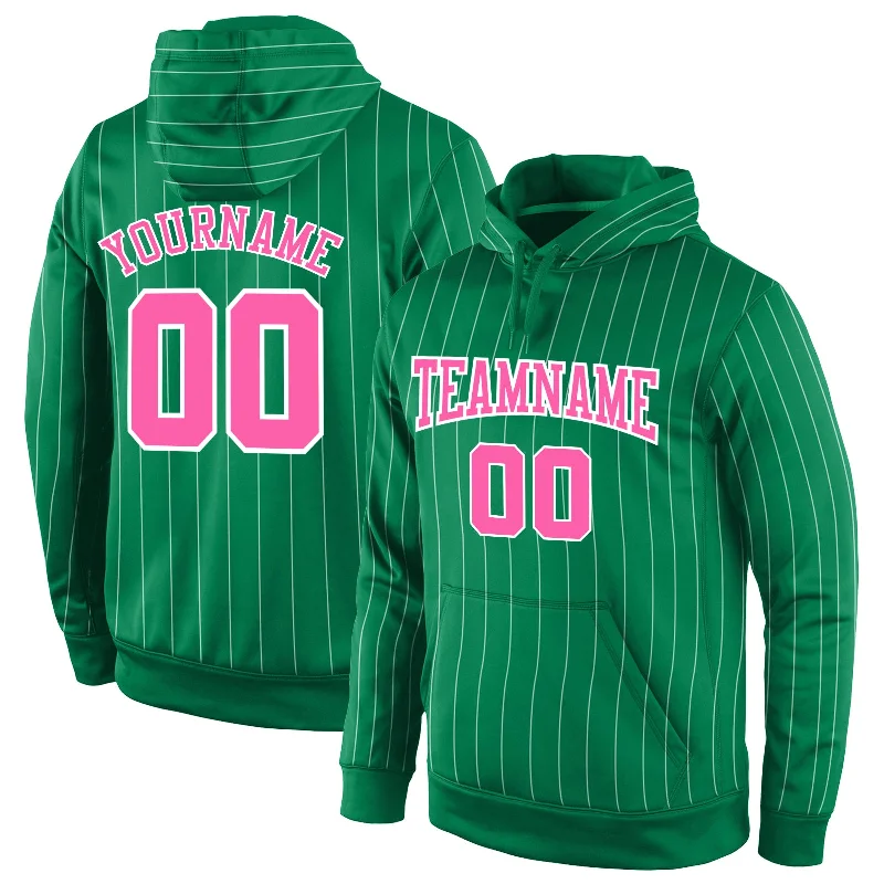 Custom Stitched Kelly Green White Pinstripe Pink-White Sports Pullover Sweatshirt Hoodie