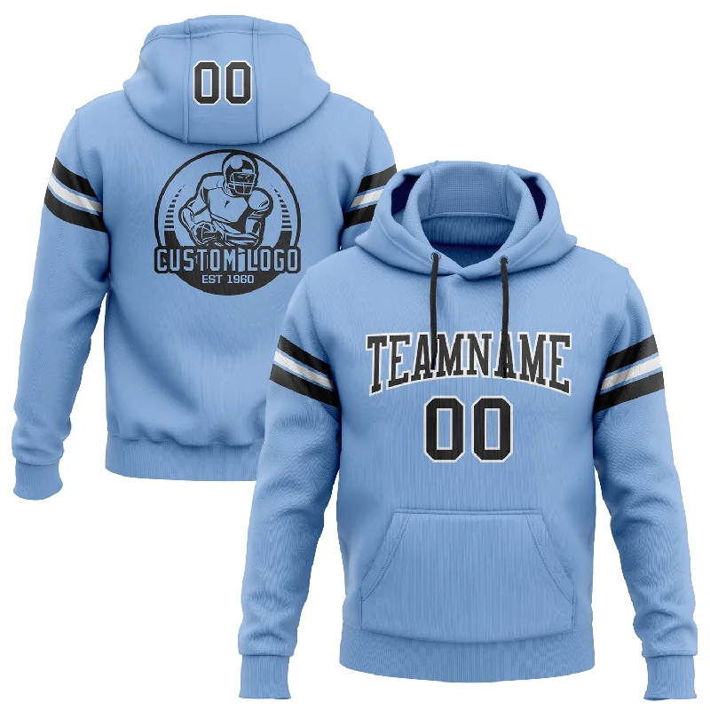 Custom Stitched Light Blue Black-White Football Pullover Sweatshirt Hoodie