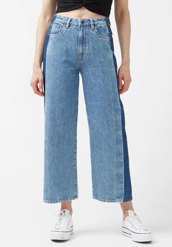 High Rise Wide Leg Cropped Addisson Women’s Jeans in Shadow Wash Blue - BL15896