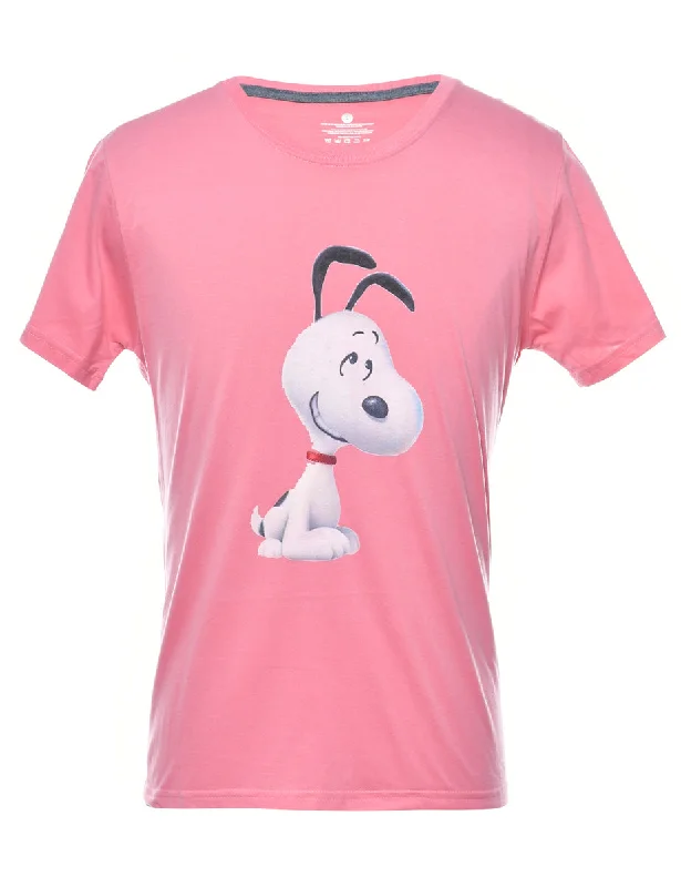 Pale Pink Snoopy Cartoon T-shirt - M