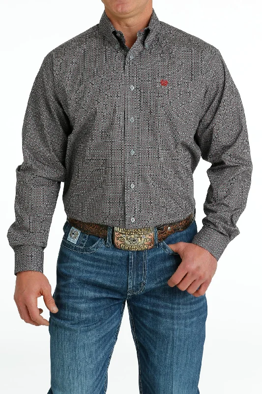 CINCH GREY GEOMETRIC PRINT LONG SLEEVE SHIRT