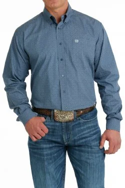 CINCH MEN'S BLUE GEOMETRIC BUTTON DOWN SHIRT