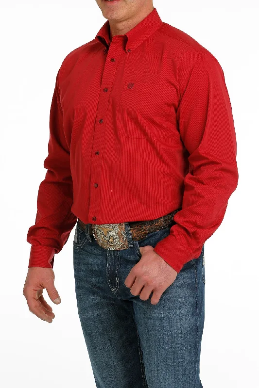 CINCH MENS RED STRIPED LONG SLEEVE SHIRT