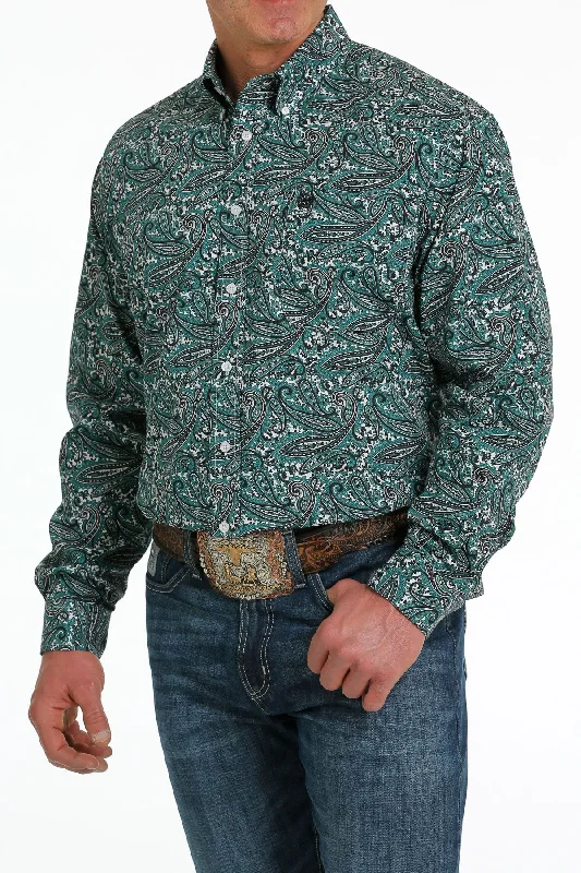 CINCH MENS TEAL PAISLEY PRINT LONG SLEEVE SHIRT