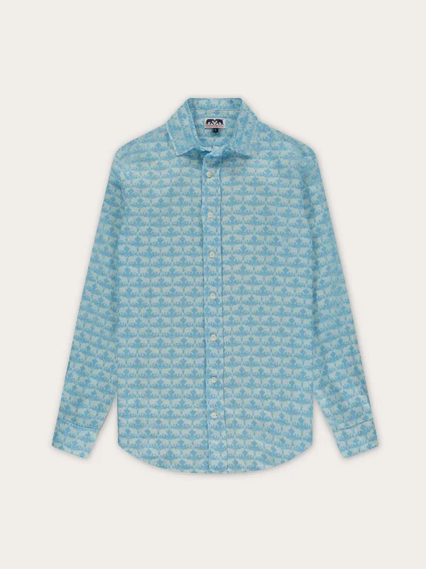 Men's Elephant Dance Blue Abaco Linen Shirt