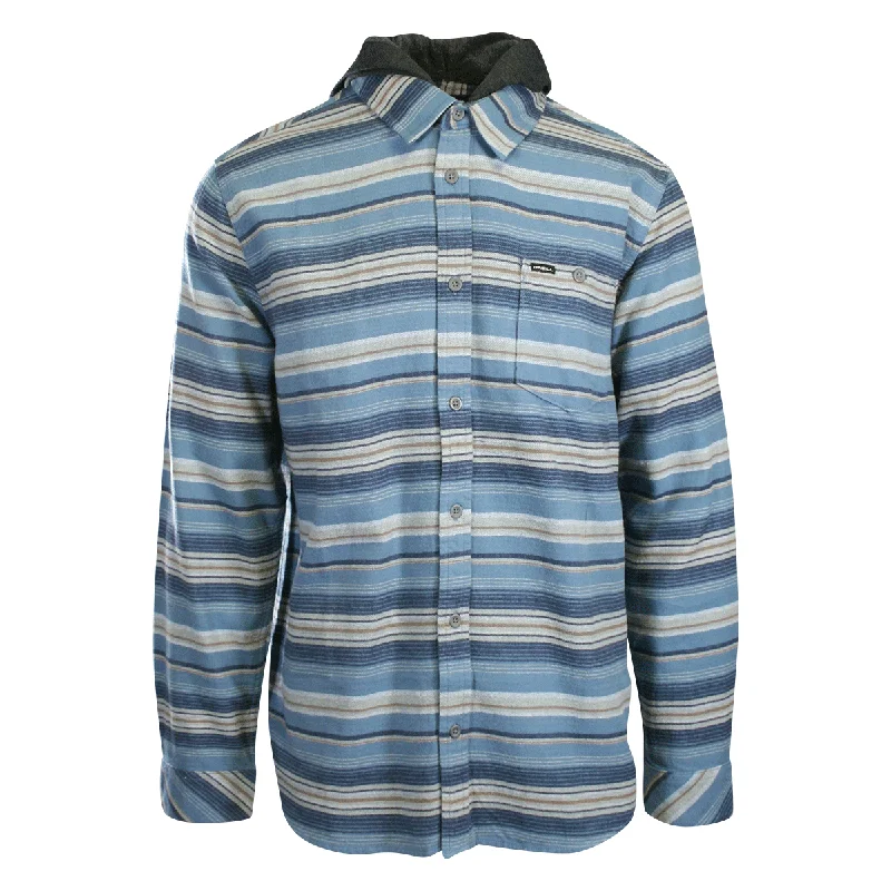 O'Neill Men's Blue Shadow Flannel Shirt Redmond Hooded Horizontal Striped (S18)