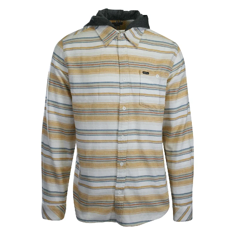 O'Neill Men's Cream Flannel Shirt Redmond Hooded Horizontal Striped (S19)