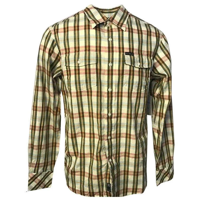 Rocawear Men's Linen Blend Vanilla Checked L/S Woven Shirt (Retail $50) Size Small