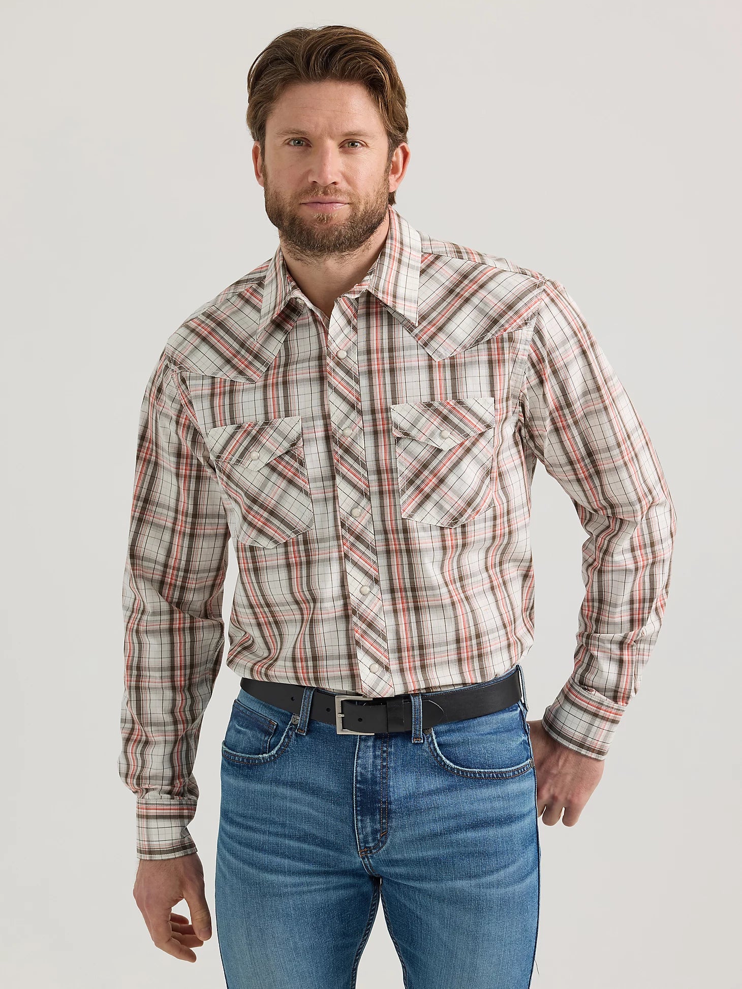 Wrangler 20X  Competition Advanced Comfort Dusty Rose Long Sleeve Two Pocket Western Snap Shirt