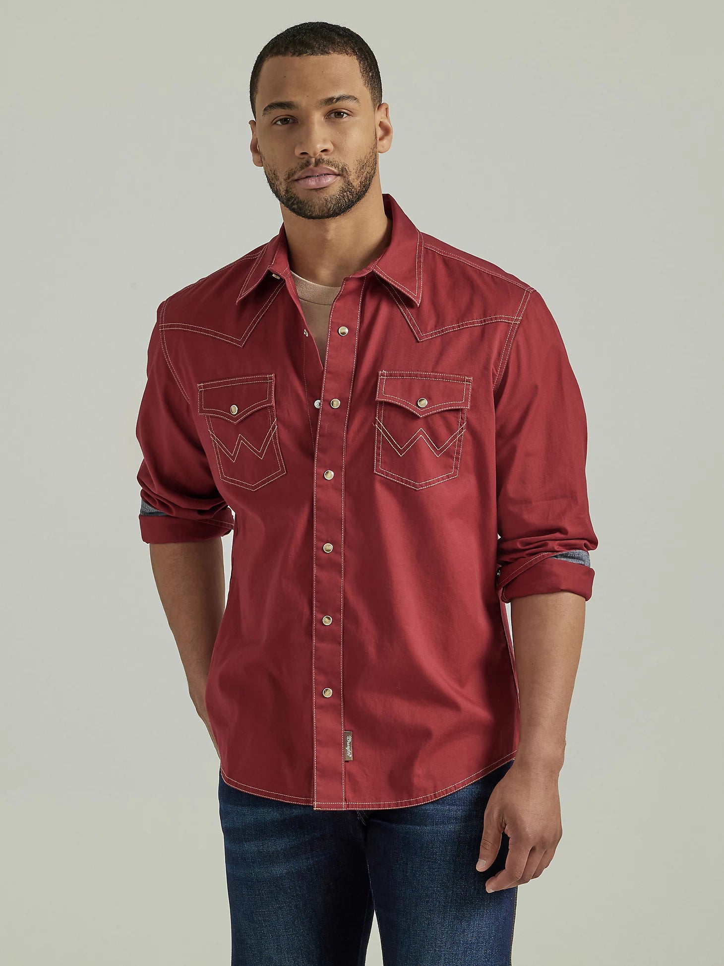 WRANGLER RETRO BRICK RED SNAP SOLID SHIRT