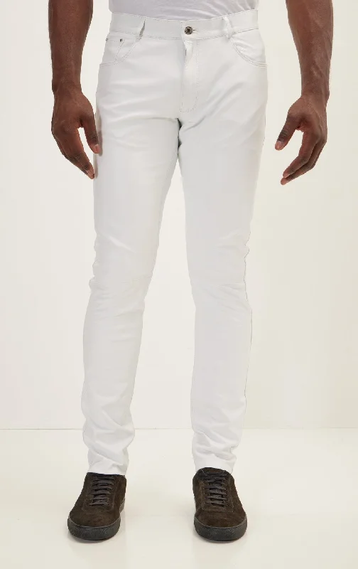 Genuine Lambskin Leather Pants - White